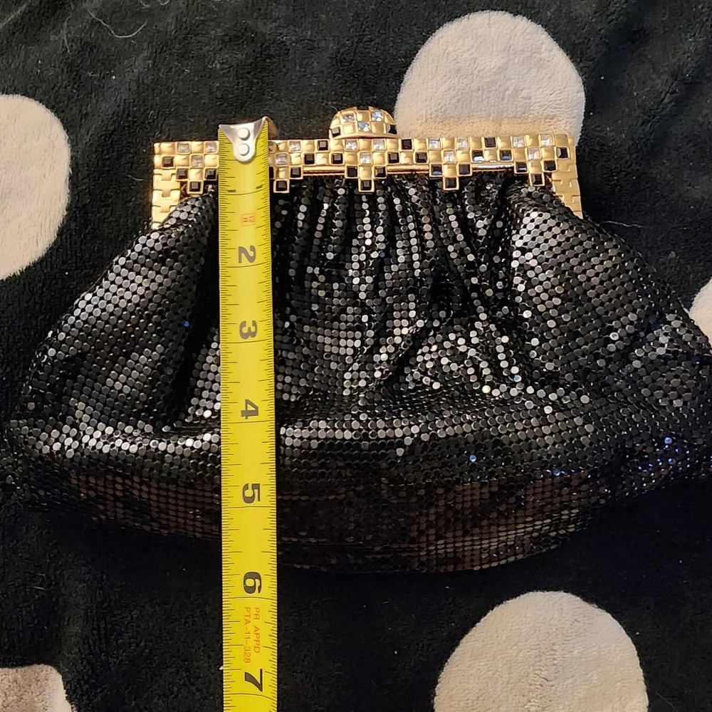 Whiting & Davis vintage black metal mesh evening frame crossbody bag clutch